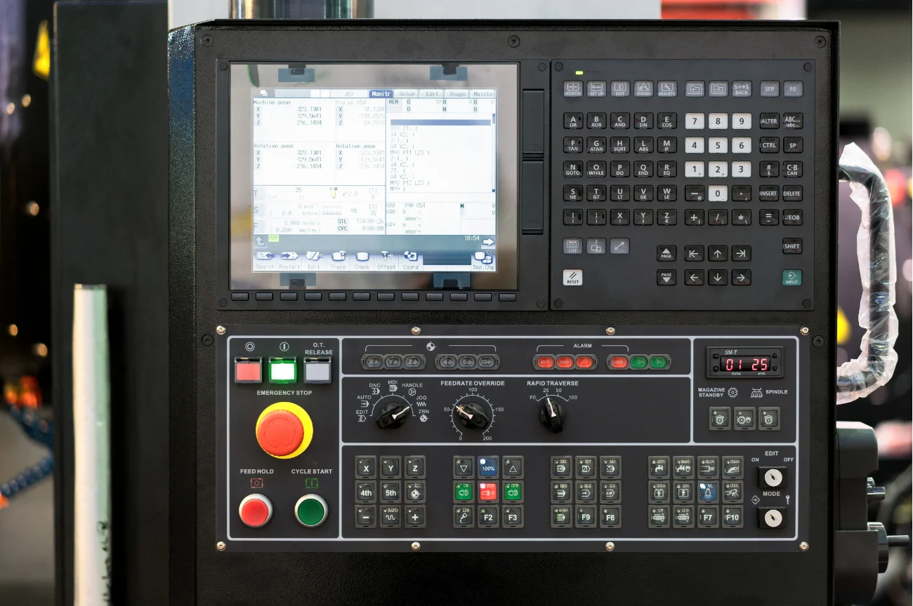 PLC operator panel controlling an industrial machine