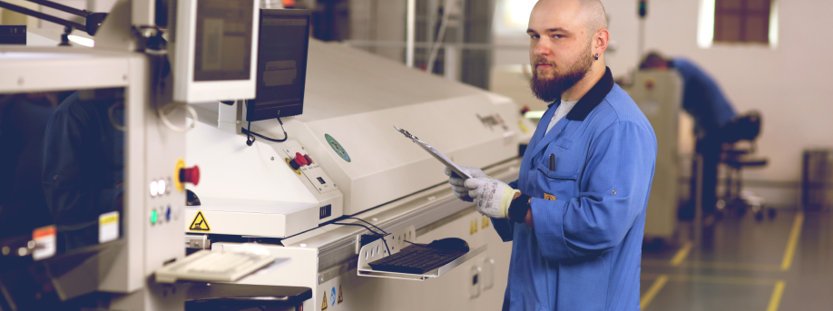 SMT operator checking the line before production